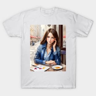 beauitful woman on parisian cafe T-Shirt